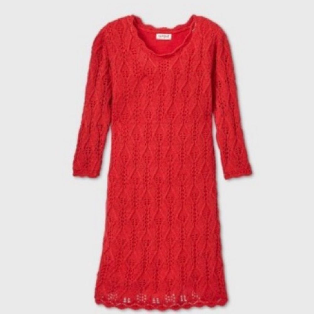 Girls 3/4 Sleeve Shine Crochet Sweater Dress